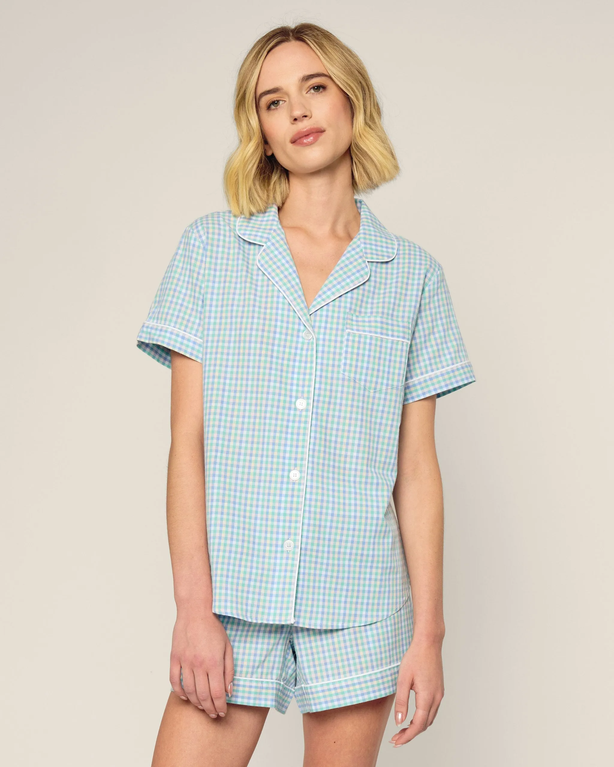 Women's Twill Short Sleeve Short Set in Spring Gingham sold by Petite Plume product image thumbnail 2