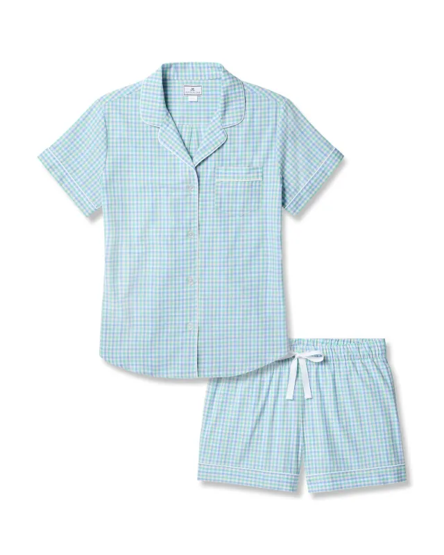 Women's Twill Short Sleeve Short Set in Spring Gingham sold by Petite Plume
