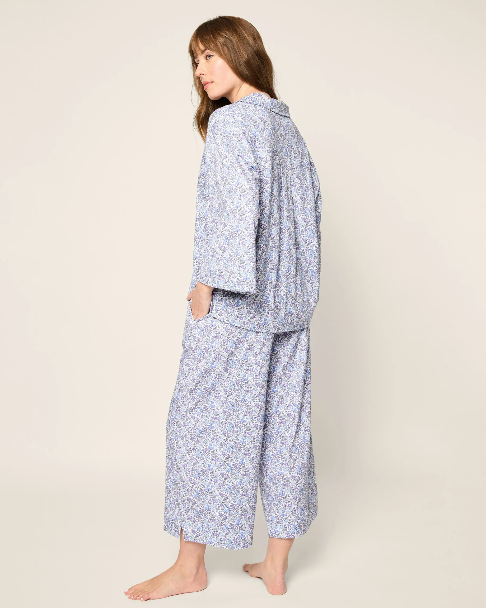The Olivia Wide Leg Pima Pajama Set in Fleur D'Azur sold by Petite Plume product image thumbnail 4