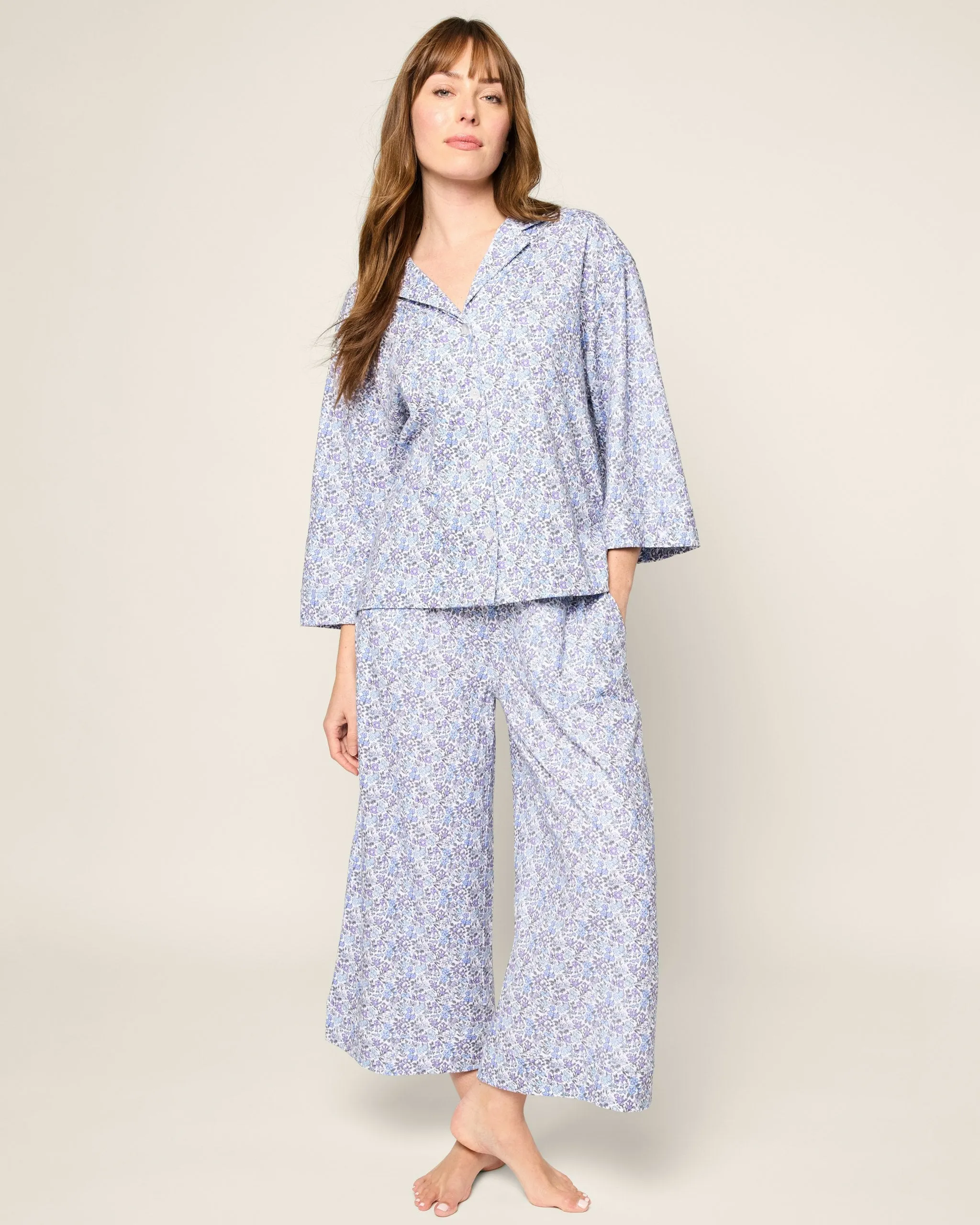 The Olivia Wide Leg Pima Pajama Set in Fleur D'Azur sold by Petite Plume product image thumbnail 2