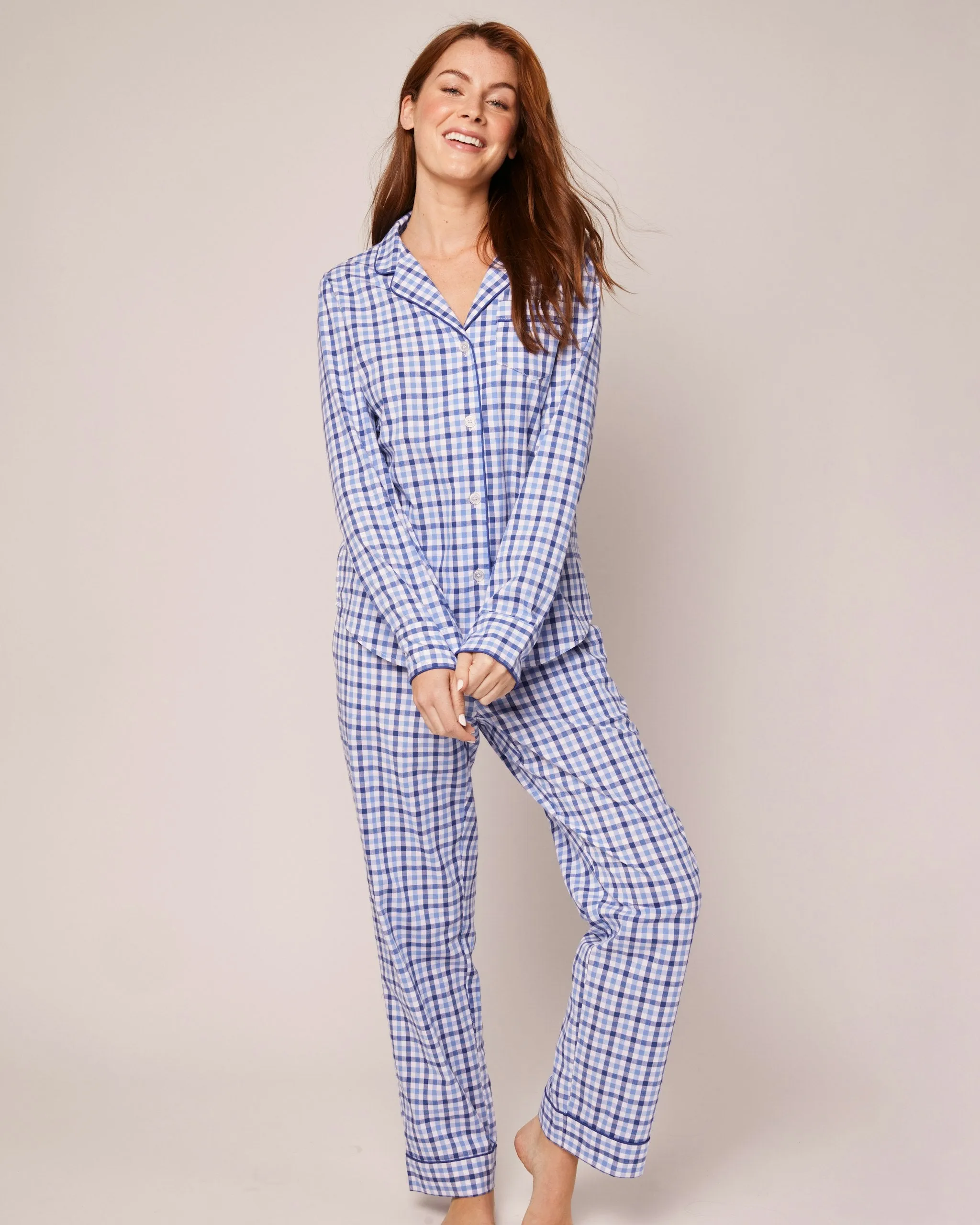 Women's Twill Pajama Set in Royal Blue Gingham sold by Petite Plume product image thumbnail 2