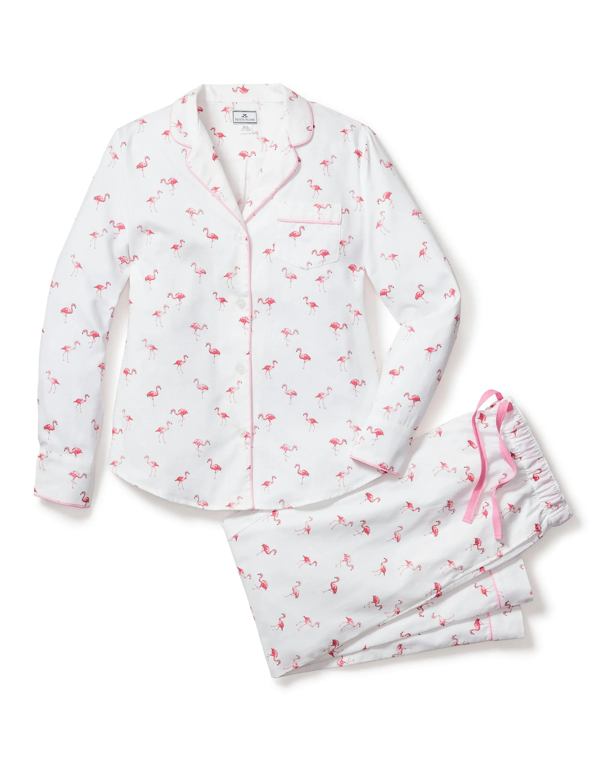 Women's Twill Pajama Set in Flamingos sold by Petite Plume