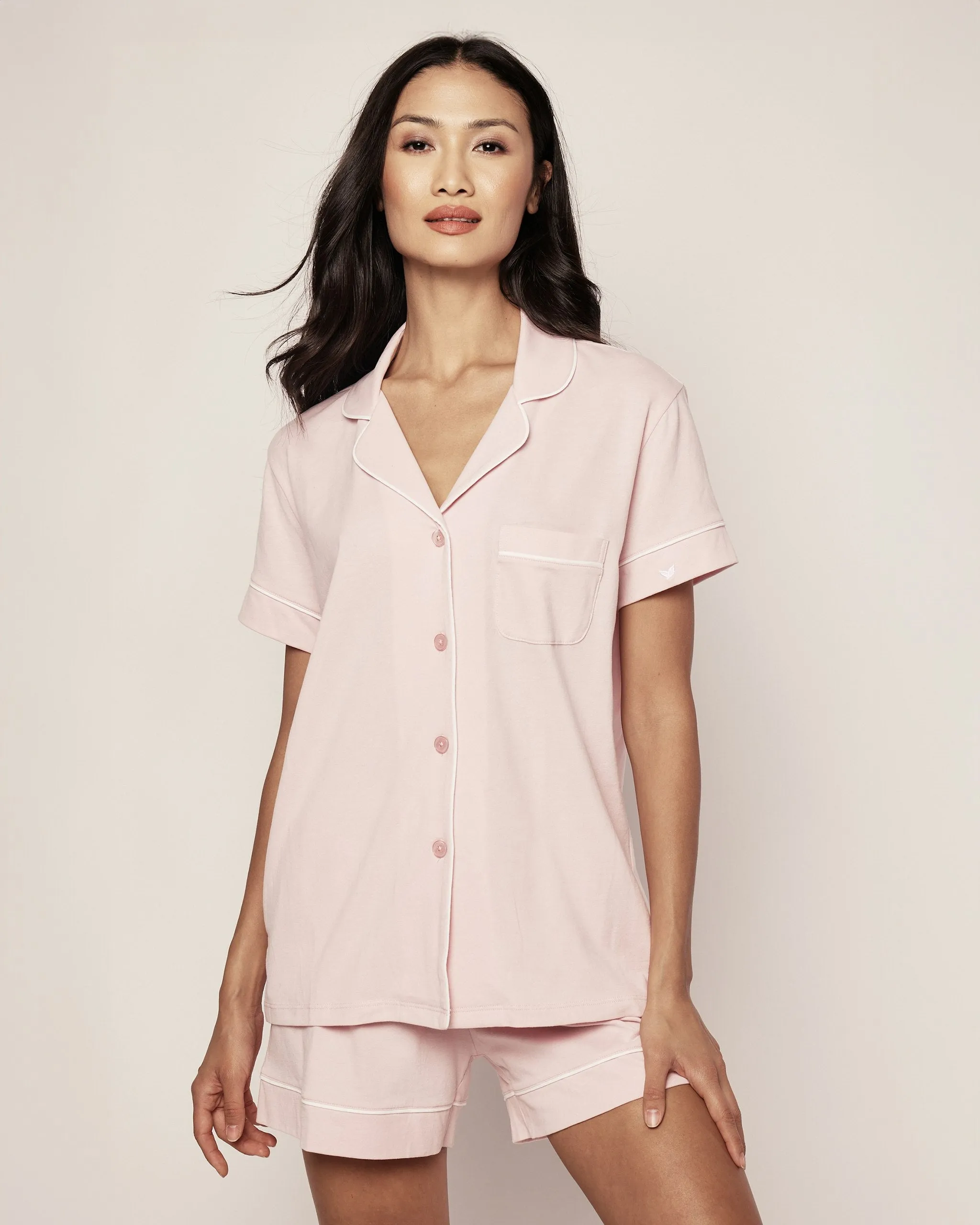 Women's Pima Short Sleeve Short Set in Pink sold by Petite Plume product image thumbnail 2
