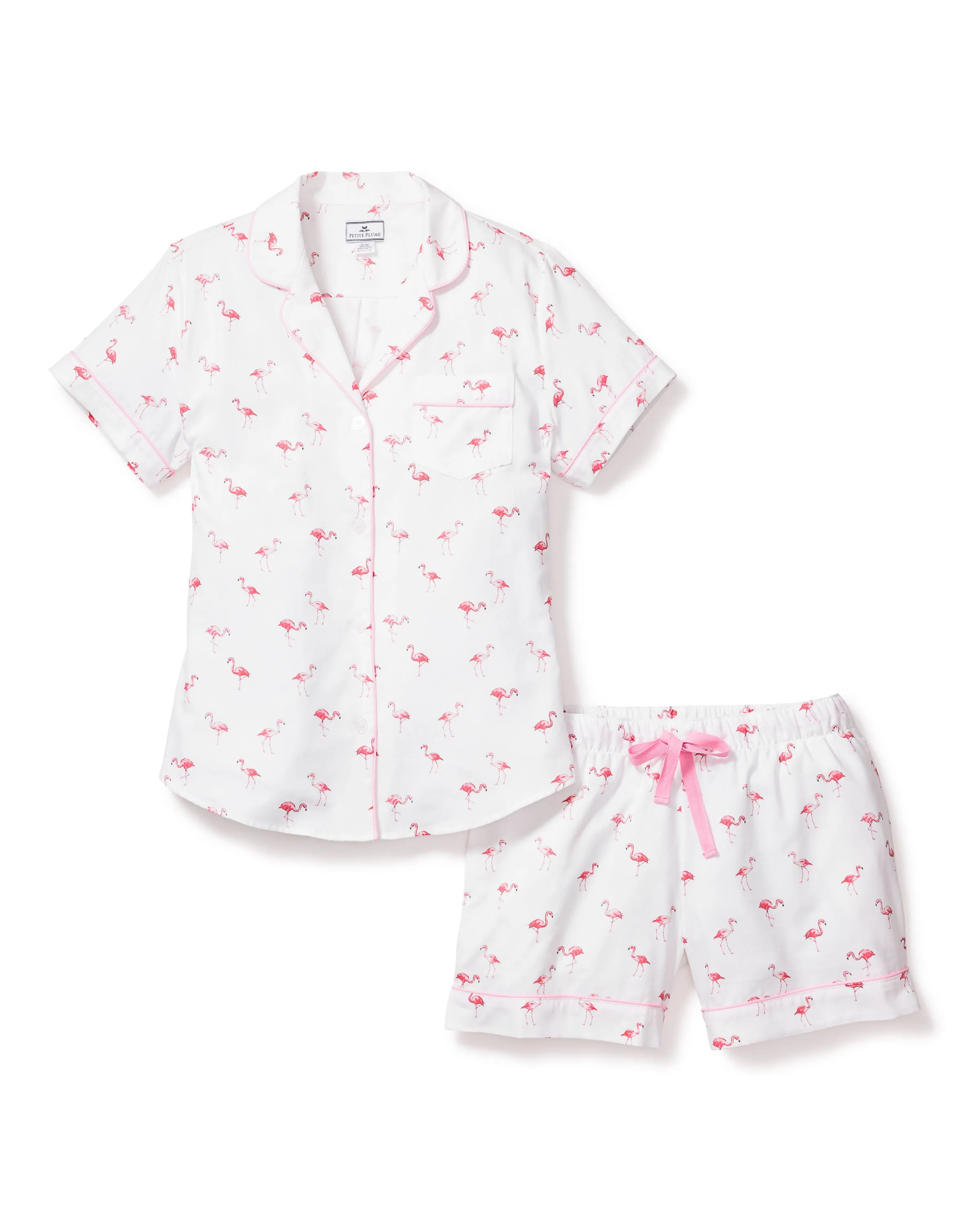 Women's Twill Short Sleeve Short Set in Flamingos sold by Petite Plume