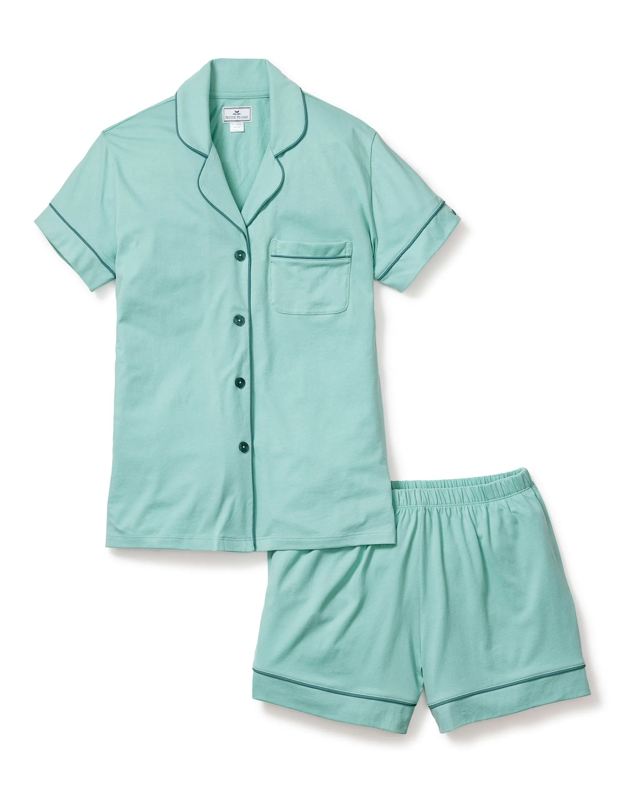 Women's Pima Short Sleeve Short Set in Seaglass sold by Petite Plume