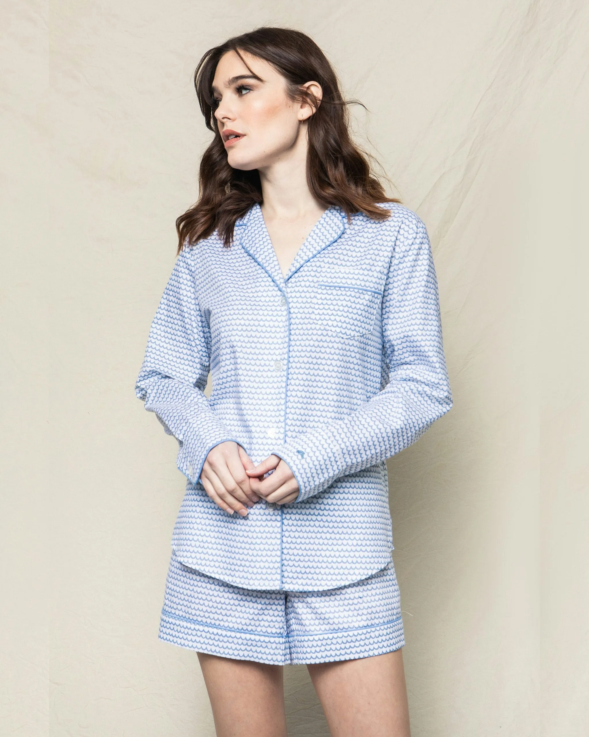 Women's Twill Long Sleeve Short Set in La Mer sold by Petite Plume product image thumbnail 2