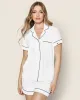 Women's Pima Short Sleeve Short Set in White with Navy Piping sold by Petite Plume