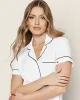 Women's Pima Short Sleeve Short Set in White with Navy Piping sold by Petite Plume