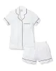 Women's Pima Short Sleeve Short Set in White with Navy Piping sold by Petite Plume