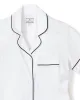 Women's Pima Short Sleeve Short Set in White with Navy Piping sold by Petite Plume