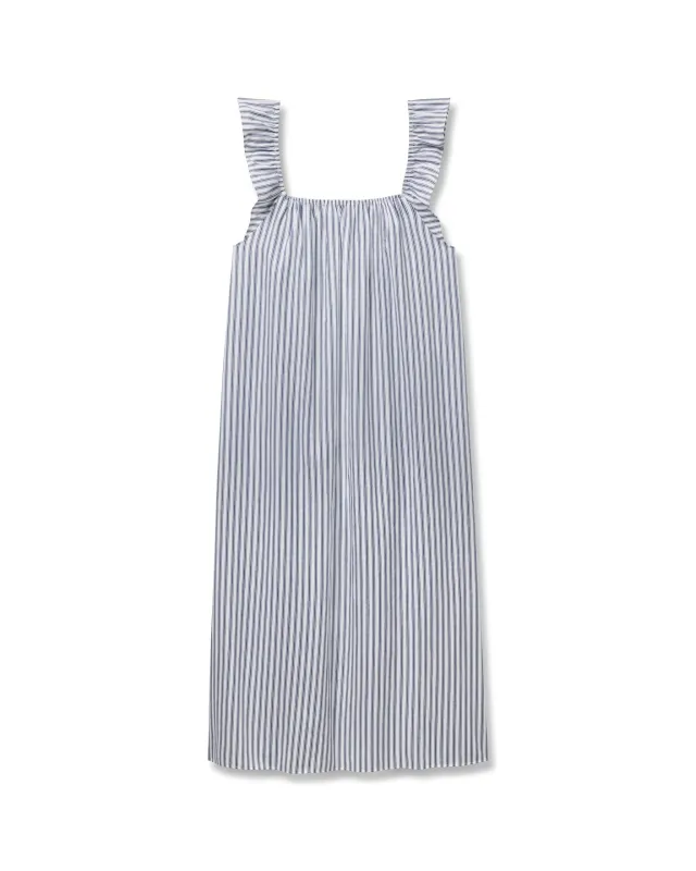 Women's Twill Clementine Nightgown in Navy French Ticking sold by Petite Plume