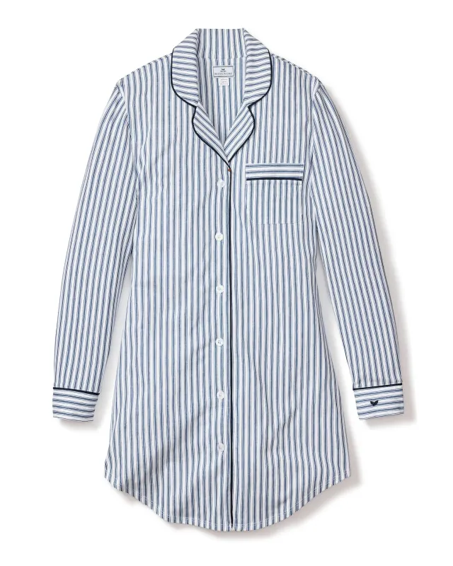 Women's Pima Nightshirt in Navy French Ticking made by Petite Plume