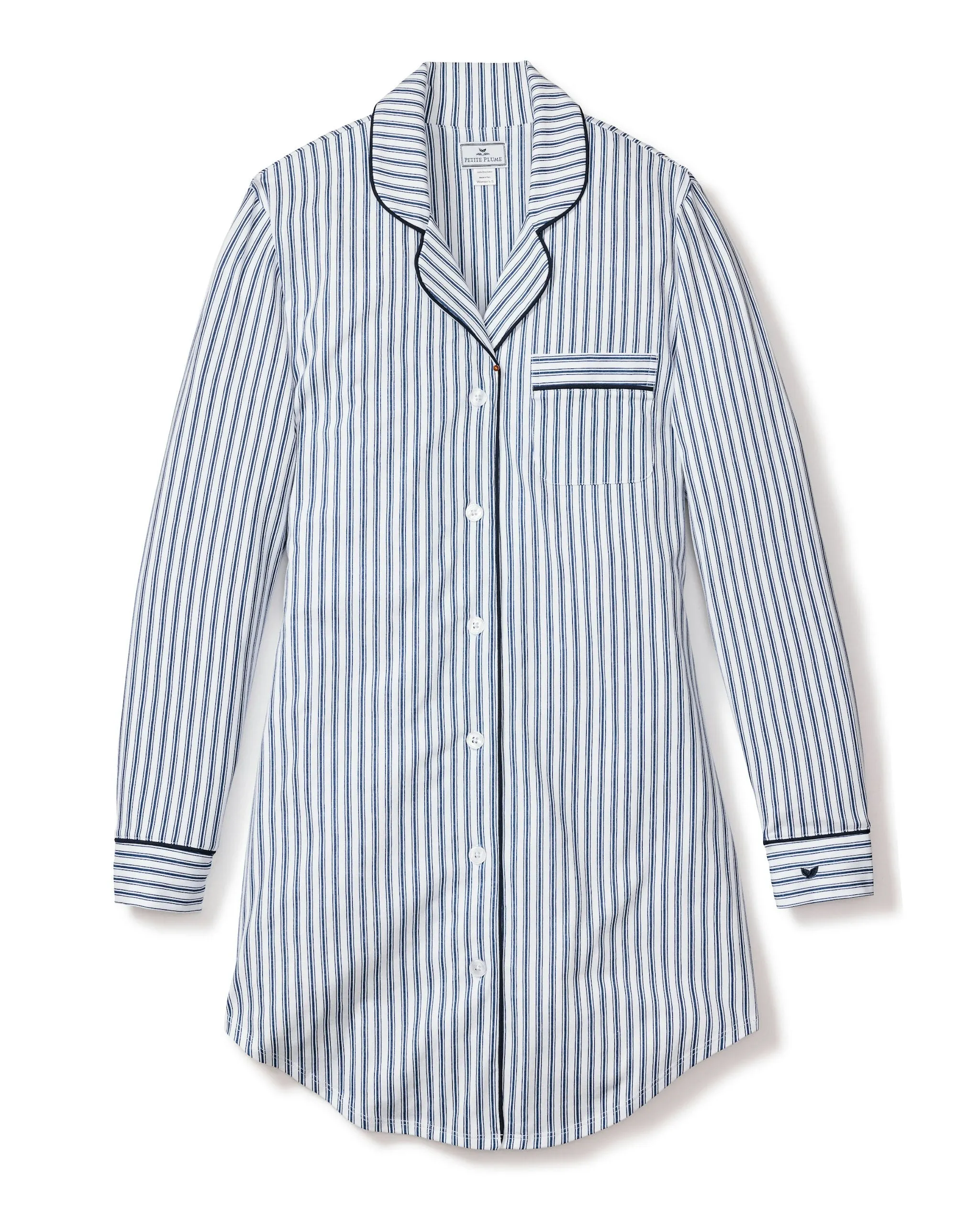 Women's Pima Nightshirt in Navy French Ticking sold by Petite Plume