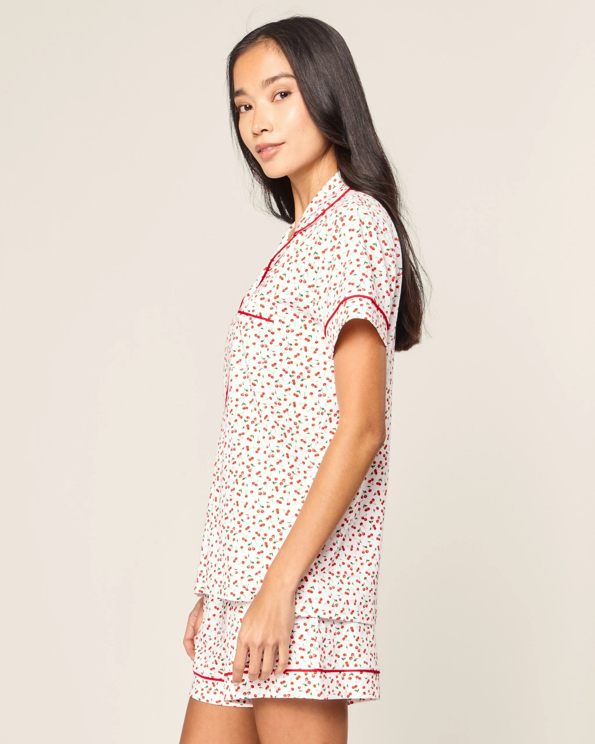 Women's Pima Short Sleeve Short Set in Cherry Orchard sold by Petite Plume product image thumbnail 3