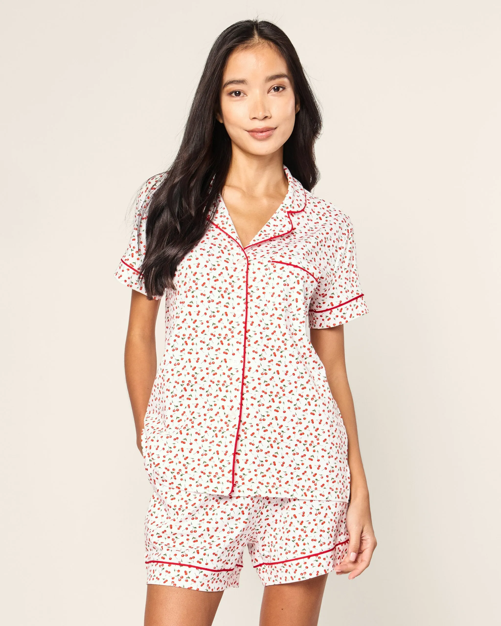 Women's Pima Short Sleeve Short Set in Cherry Orchard sold by Petite Plume product image thumbnail 2