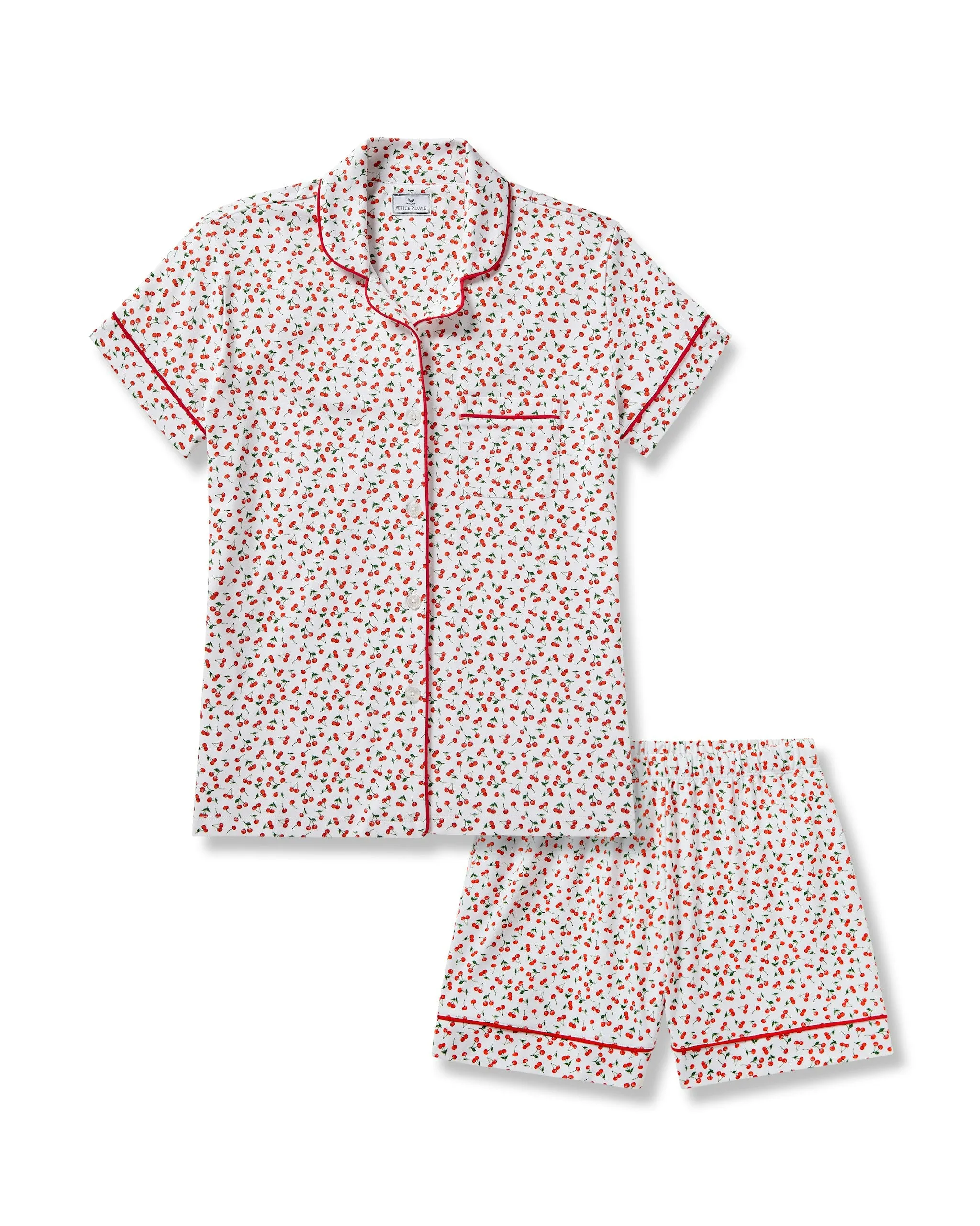 Women's Pima Short Sleeve Short Set in Cherry Orchard sold by Petite Plume