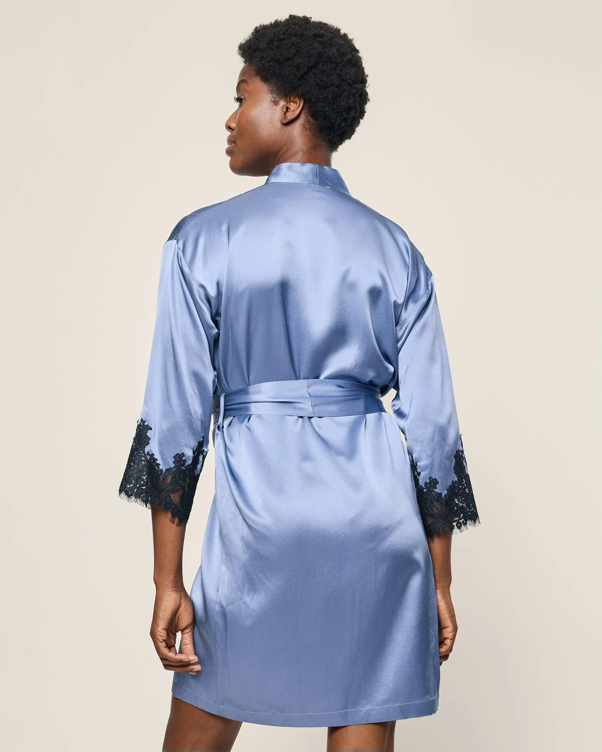 Women's Silk Lace Robe in Mystique Blue sold by Petite Plume product image thumbnail 4