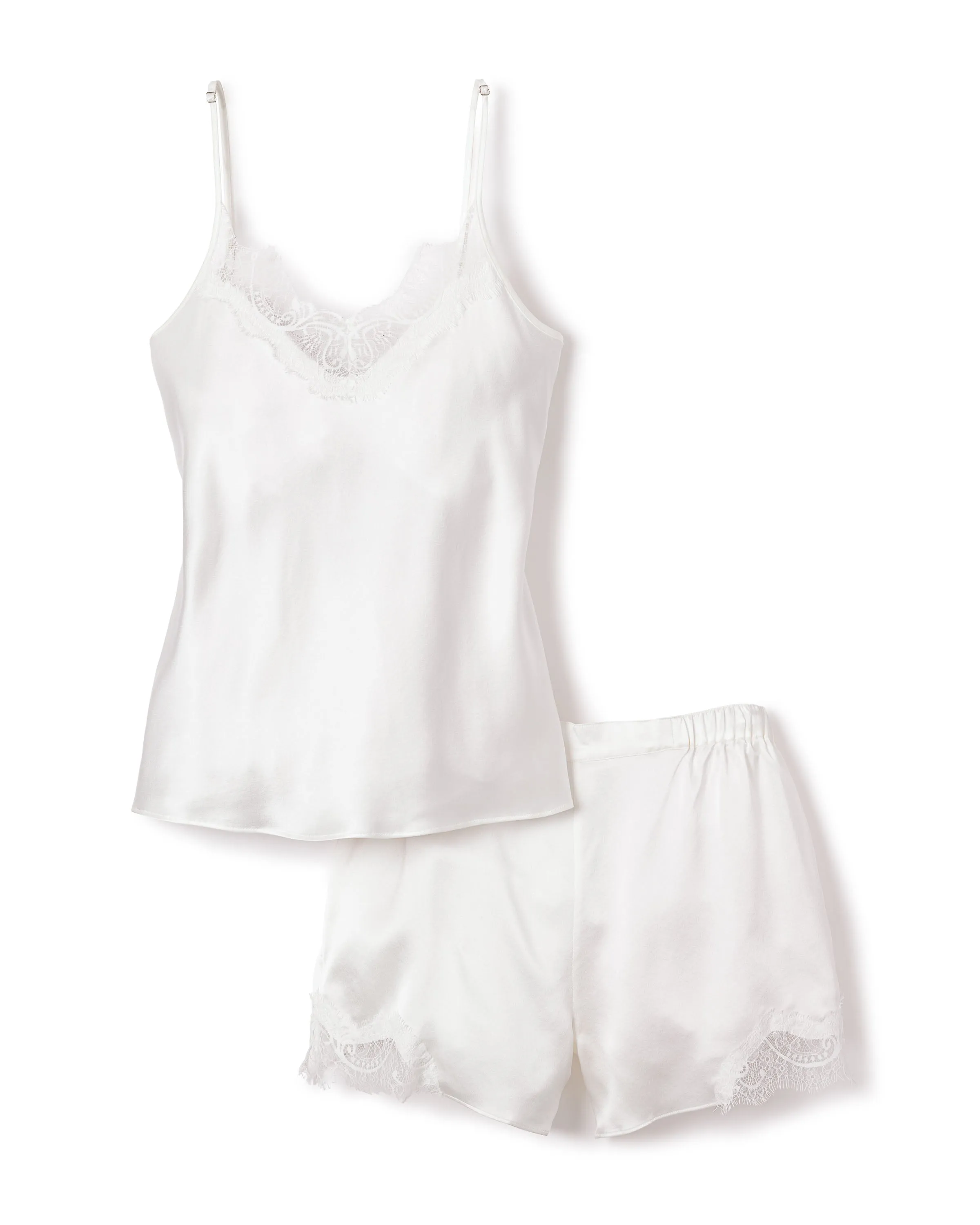 Women's Silk Lace Cami Short Set in White sold by Petite Plume