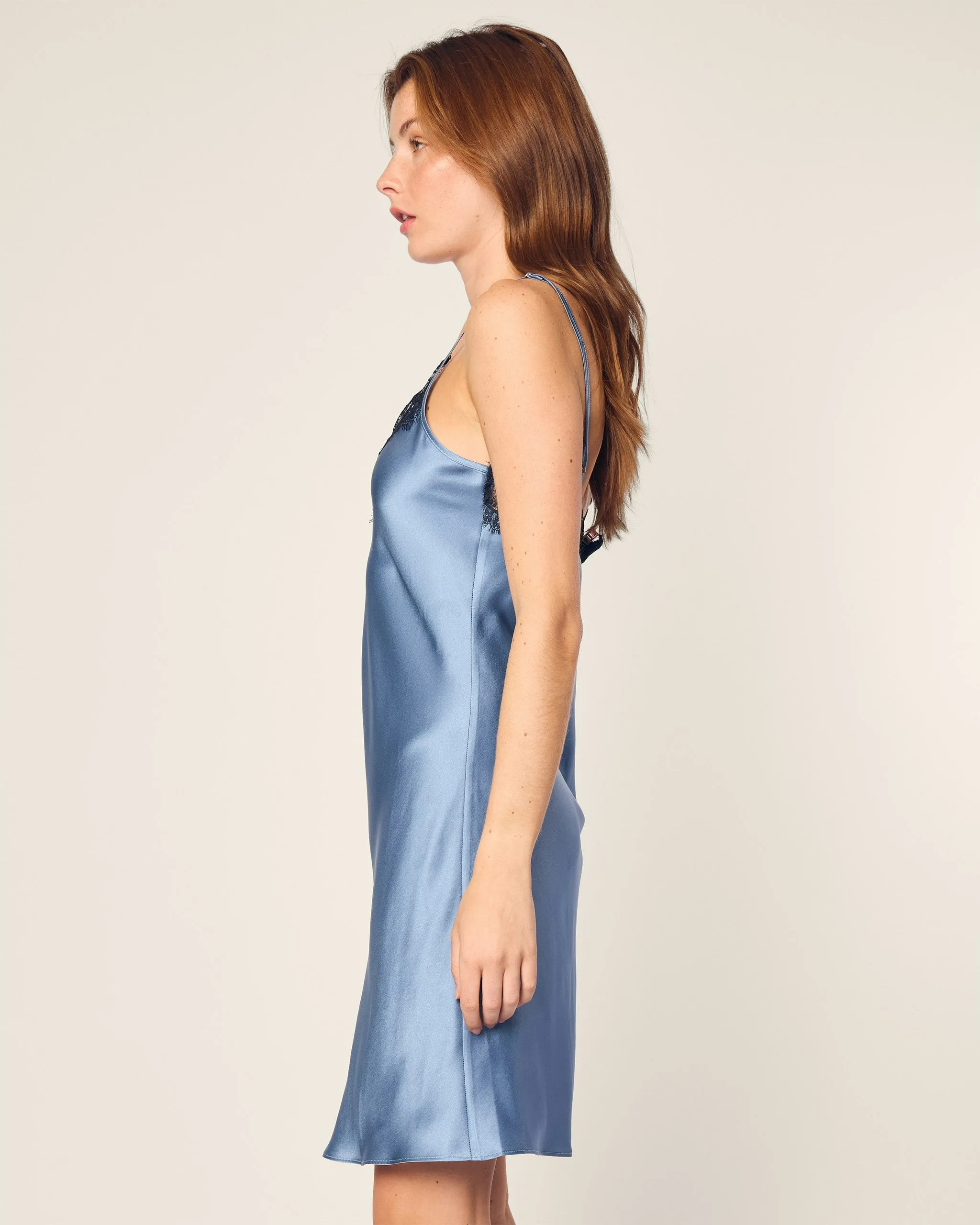 Women's Silk Lace Slip Dress in Mystique Blue sold by Petite Plume product image thumbnail 3