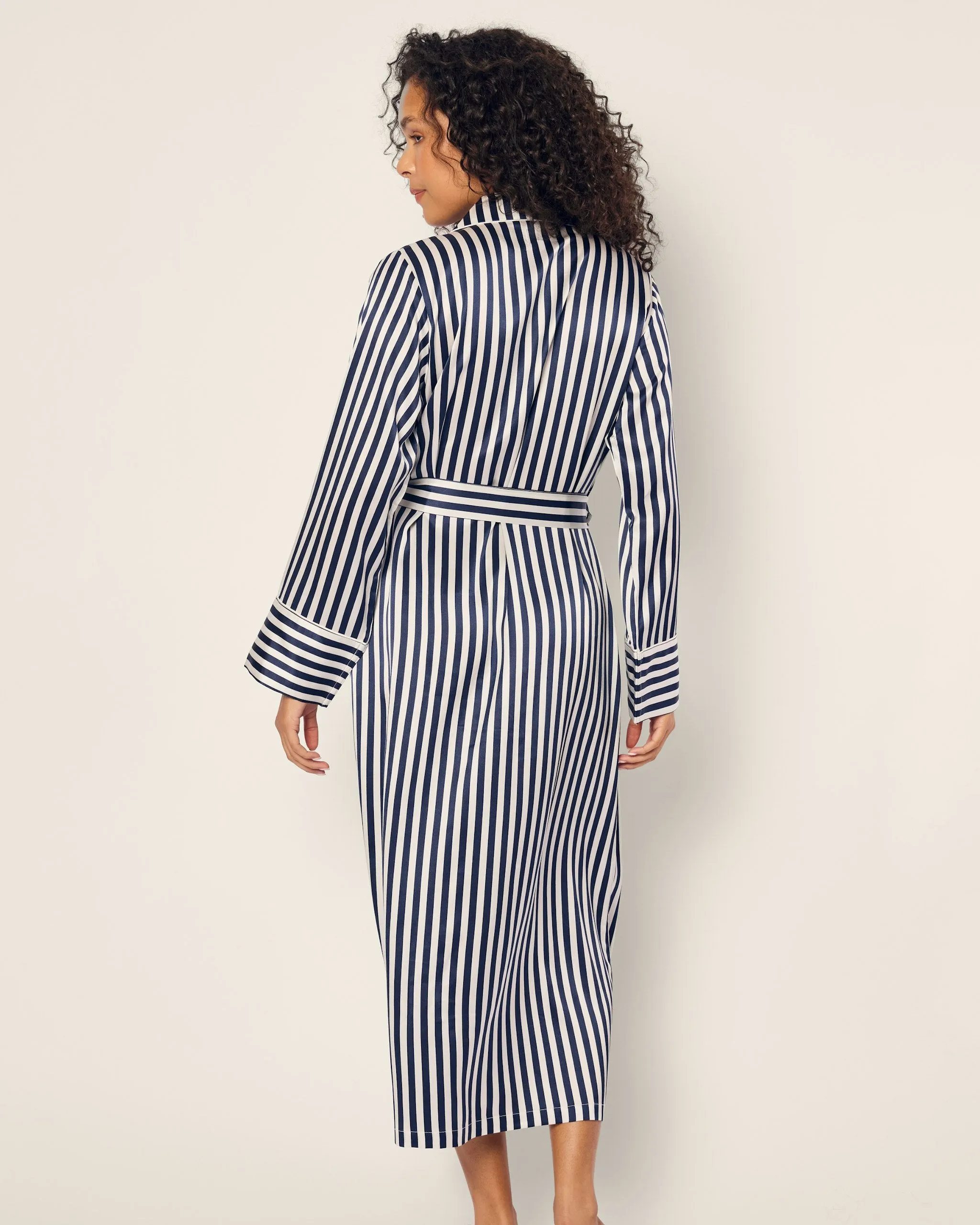 Women's Silk Robe in Navy Bengal Stripe sold by Petite Plume product image thumbnail 4