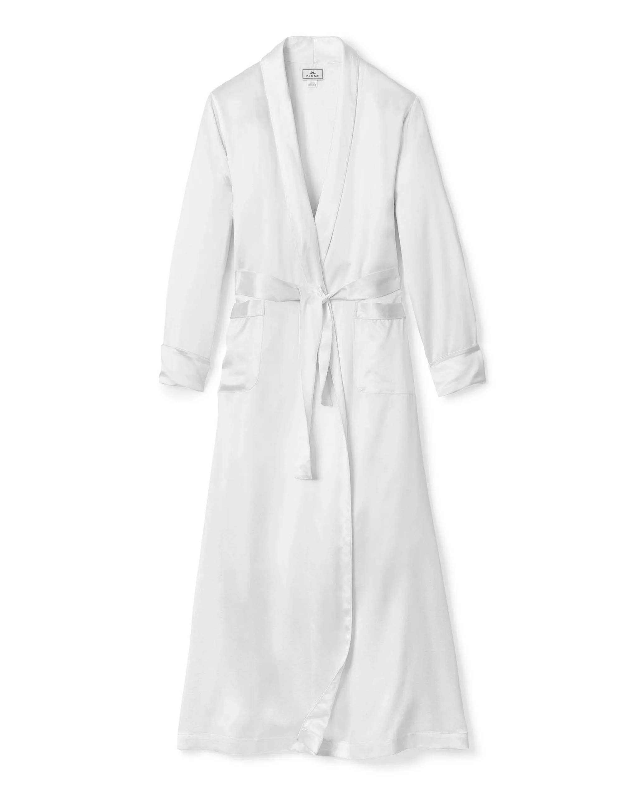 Women's Silk Long Robe in White sold by Petite Plume