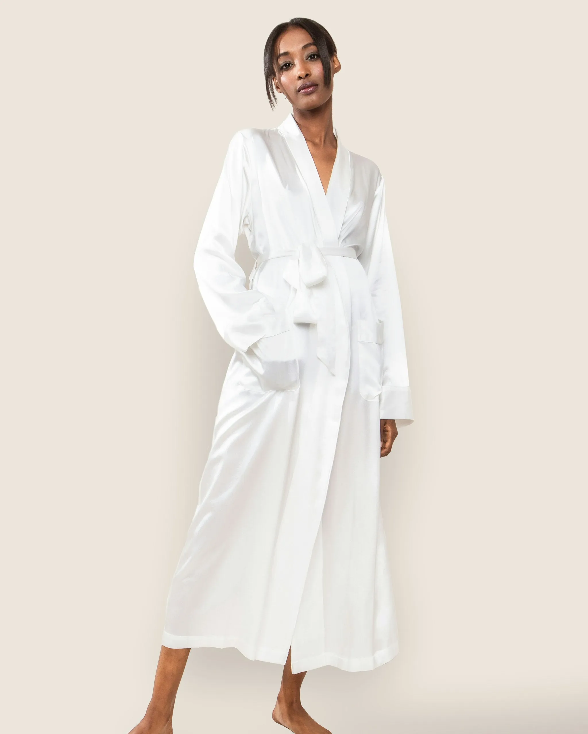 Women's Silk Long Robe in White sold by Petite Plume product image thumbnail 2