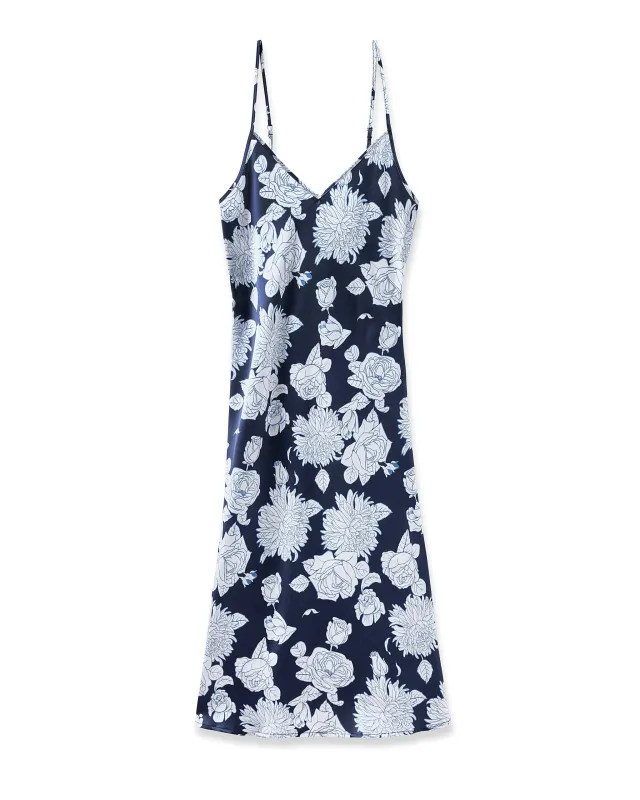 Women's Silk Cosette Nightgown in Midnight Blooms sold by Petite Plume