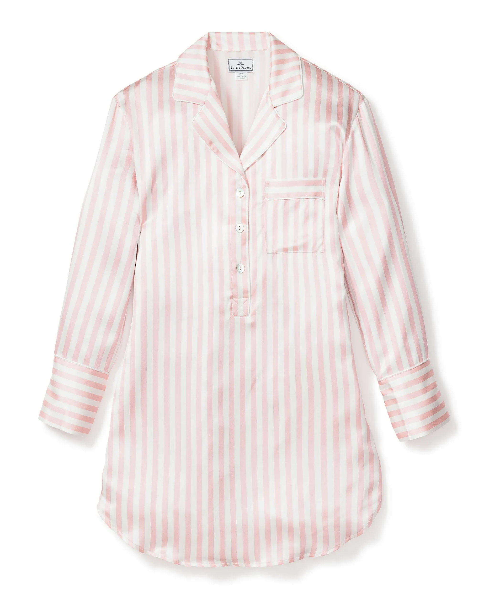 Women's Silk Nightshirt in Pink Stripe sold by Petite Plume