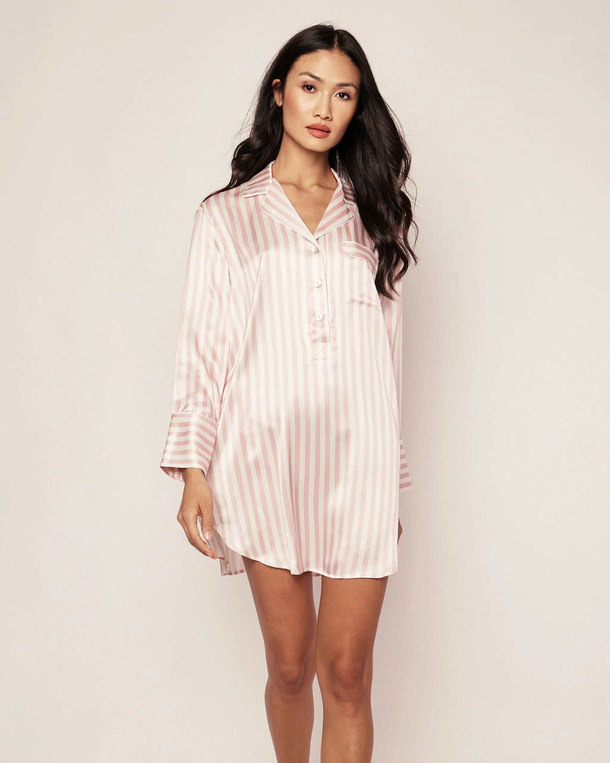 Women's Silk Nightshirt in Pink Stripe sold by Petite Plume product image thumbnail 3