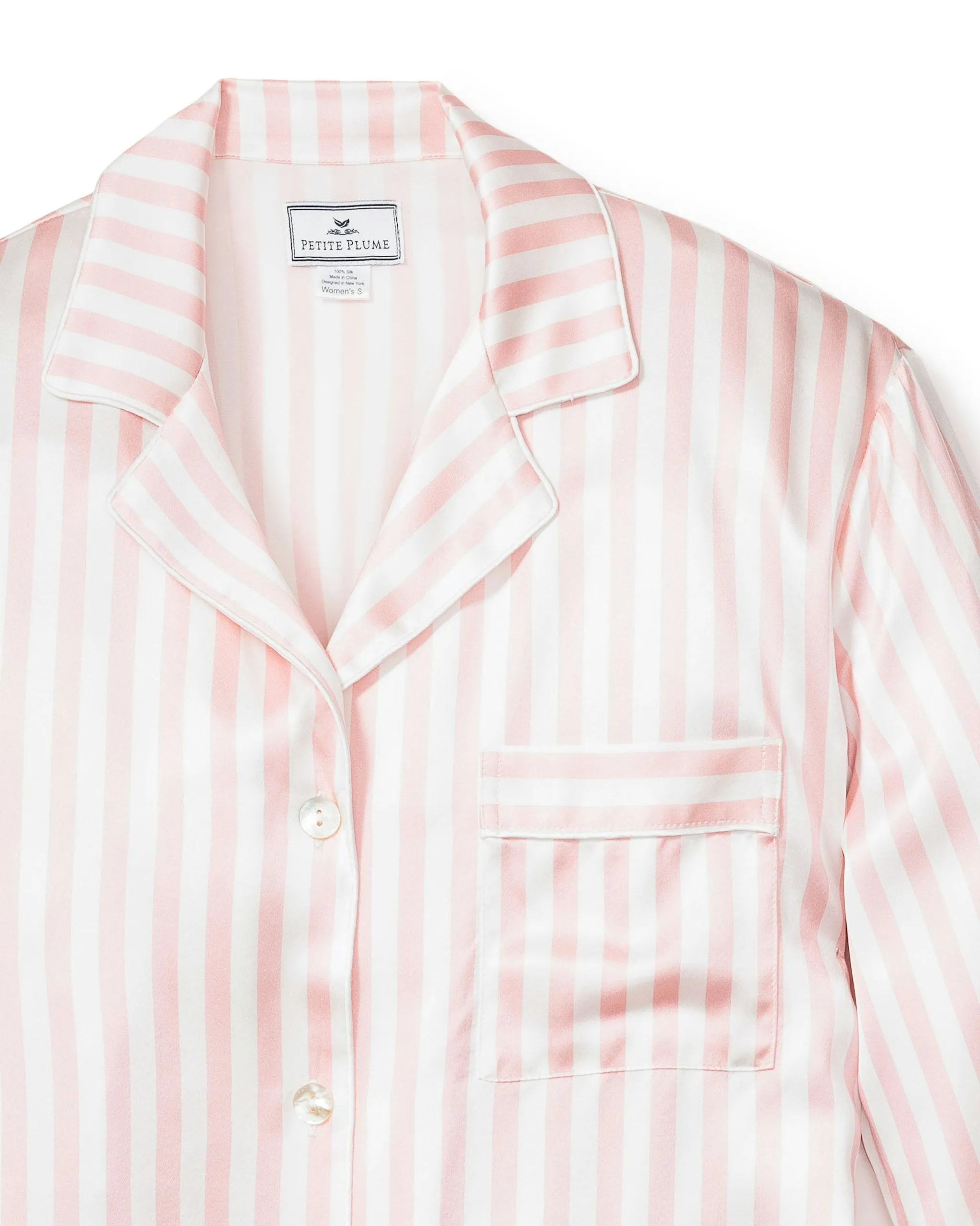 Women's Silk Nightshirt in Pink Stripe sold by Petite Plume product image thumbnail 2