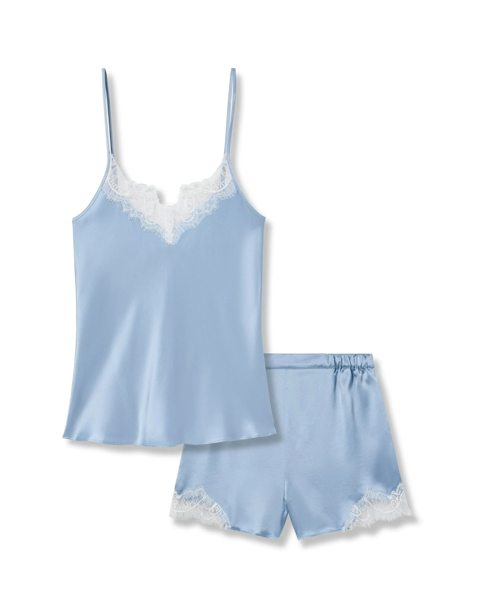 Women's Silk Lace Cami Short Set in Periwinkle sold by Petite Plume