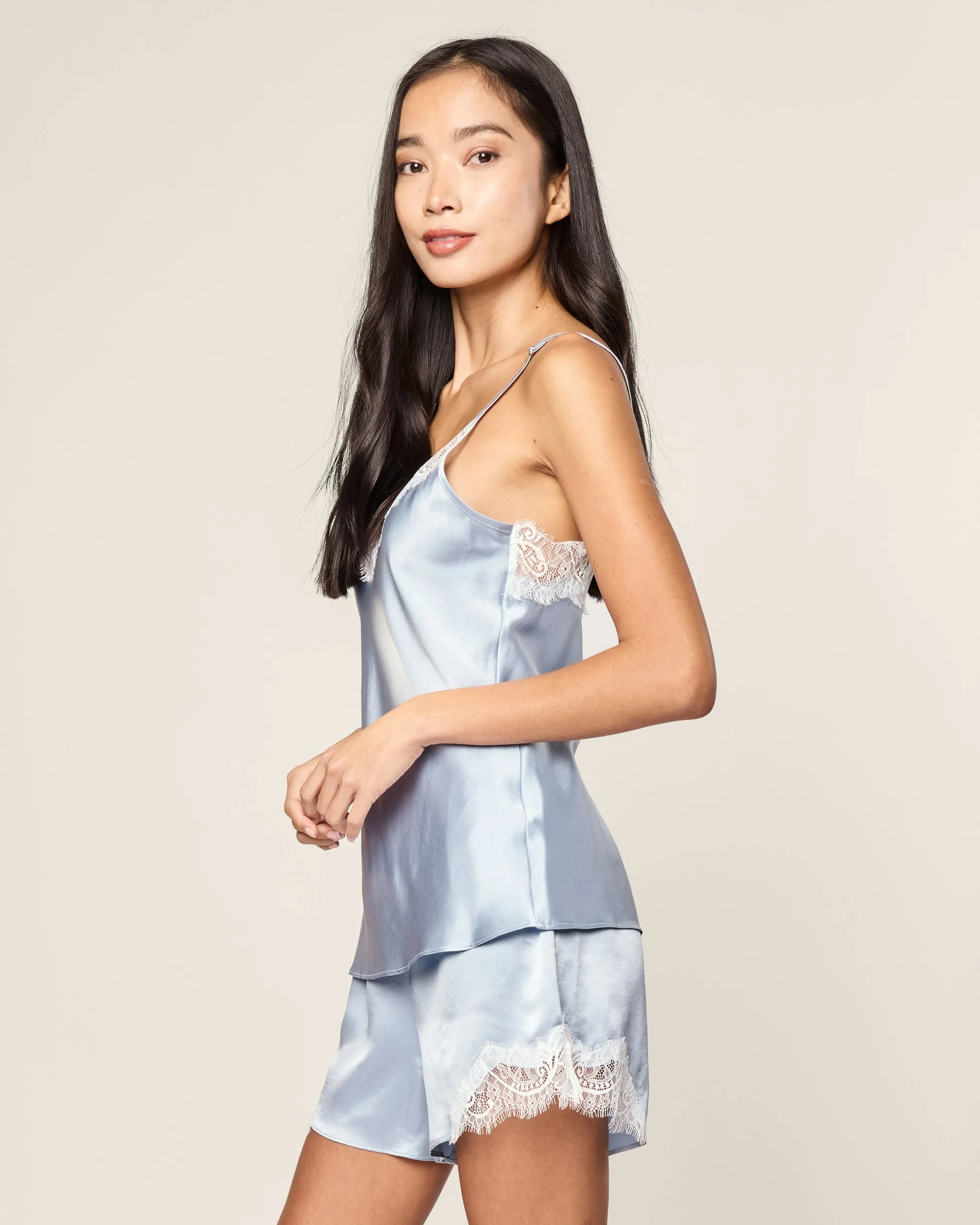 Women's Silk Lace Cami Short Set in Periwinkle sold by Petite Plume product image thumbnail 3