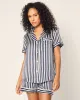 Women's Silk Pajama Short Set in Azure Stripe sold by Petite Plume