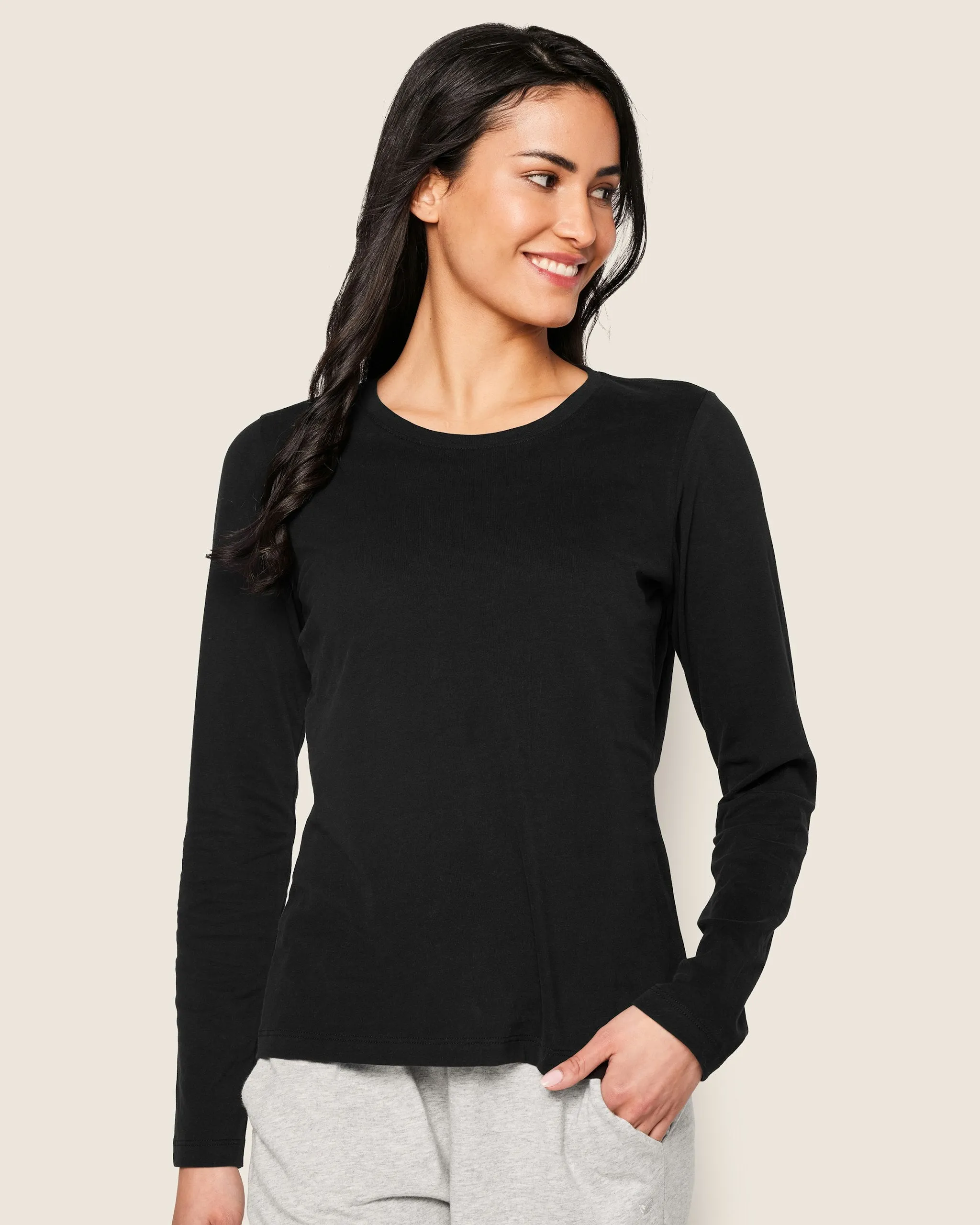 Women's Pima Long Sleeve Top in Black sold by Petite Plume product image thumbnail 2