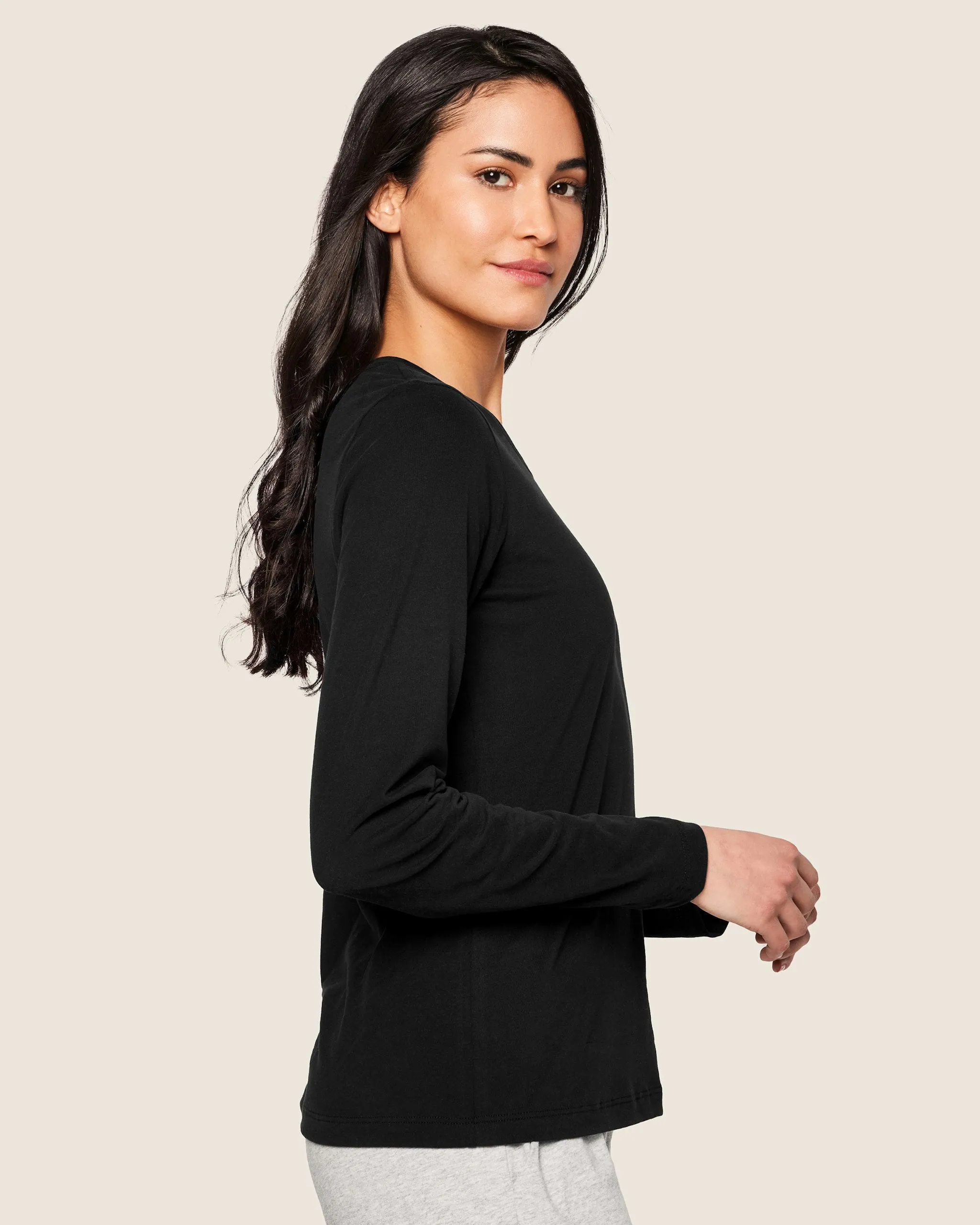 Women's Pima Long Sleeve Top in Black sold by Petite Plume product image thumbnail 3
