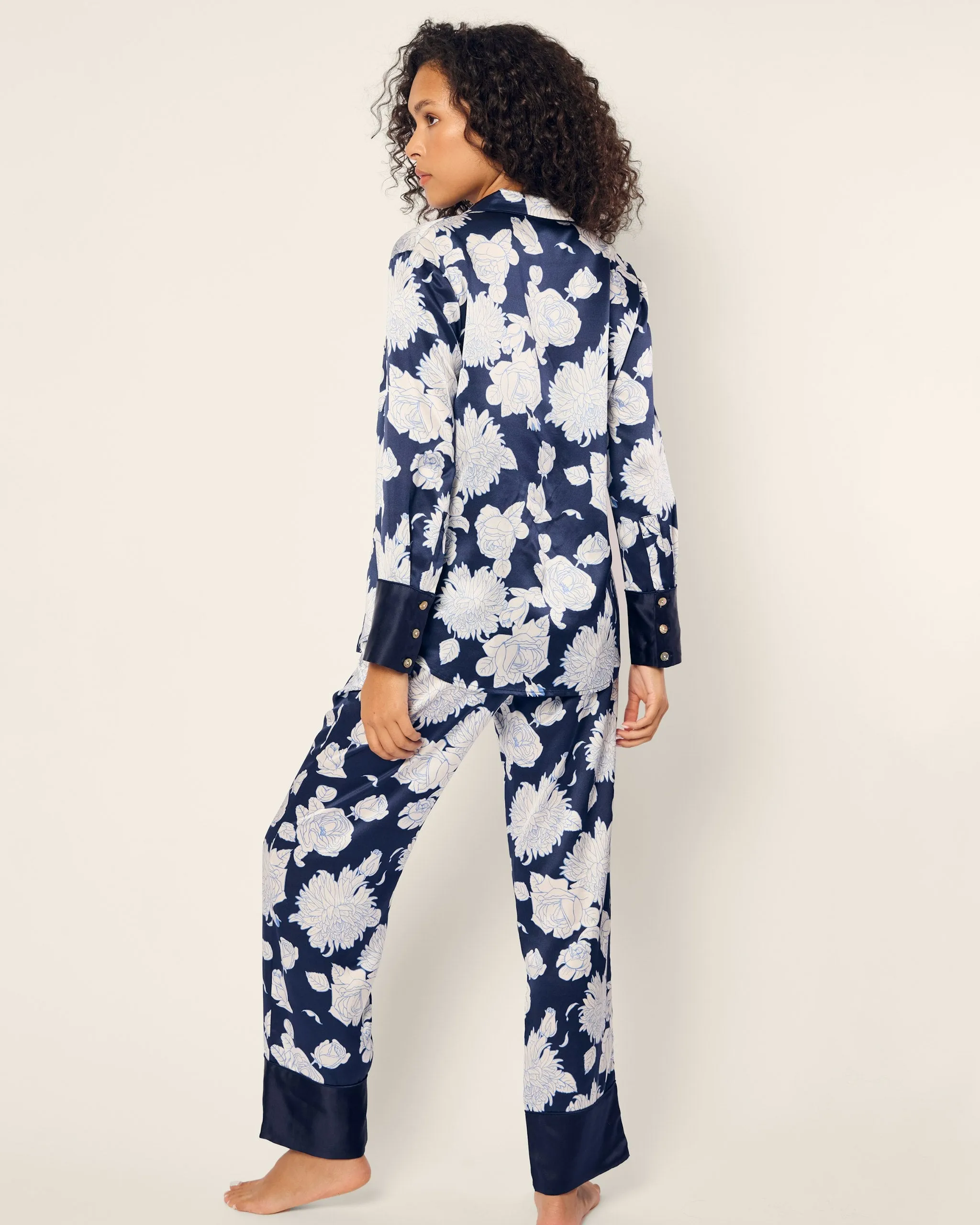 Women's Silk Pajama Set in Midnight Blooms sold by Petite Plume product image thumbnail 4