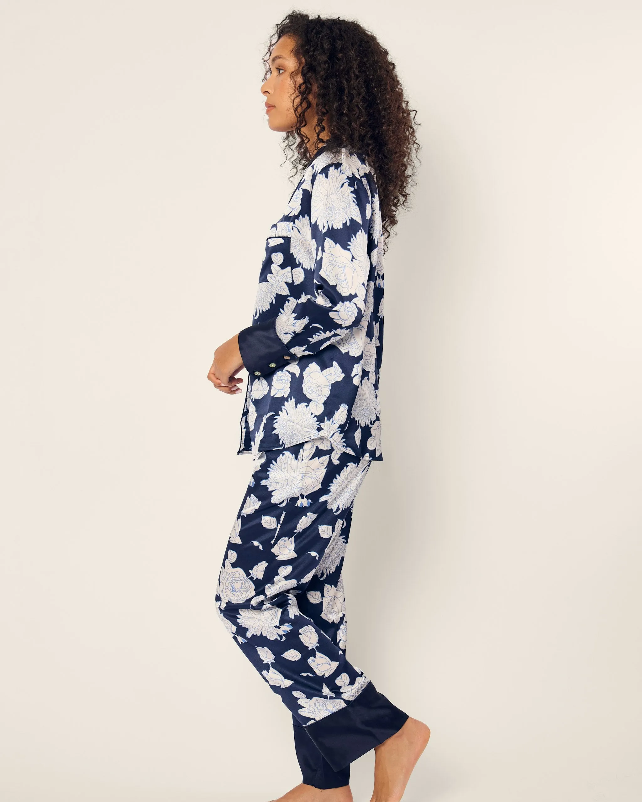 Women's Silk Pajama Set in Midnight Blooms sold by Petite Plume product image thumbnail 3