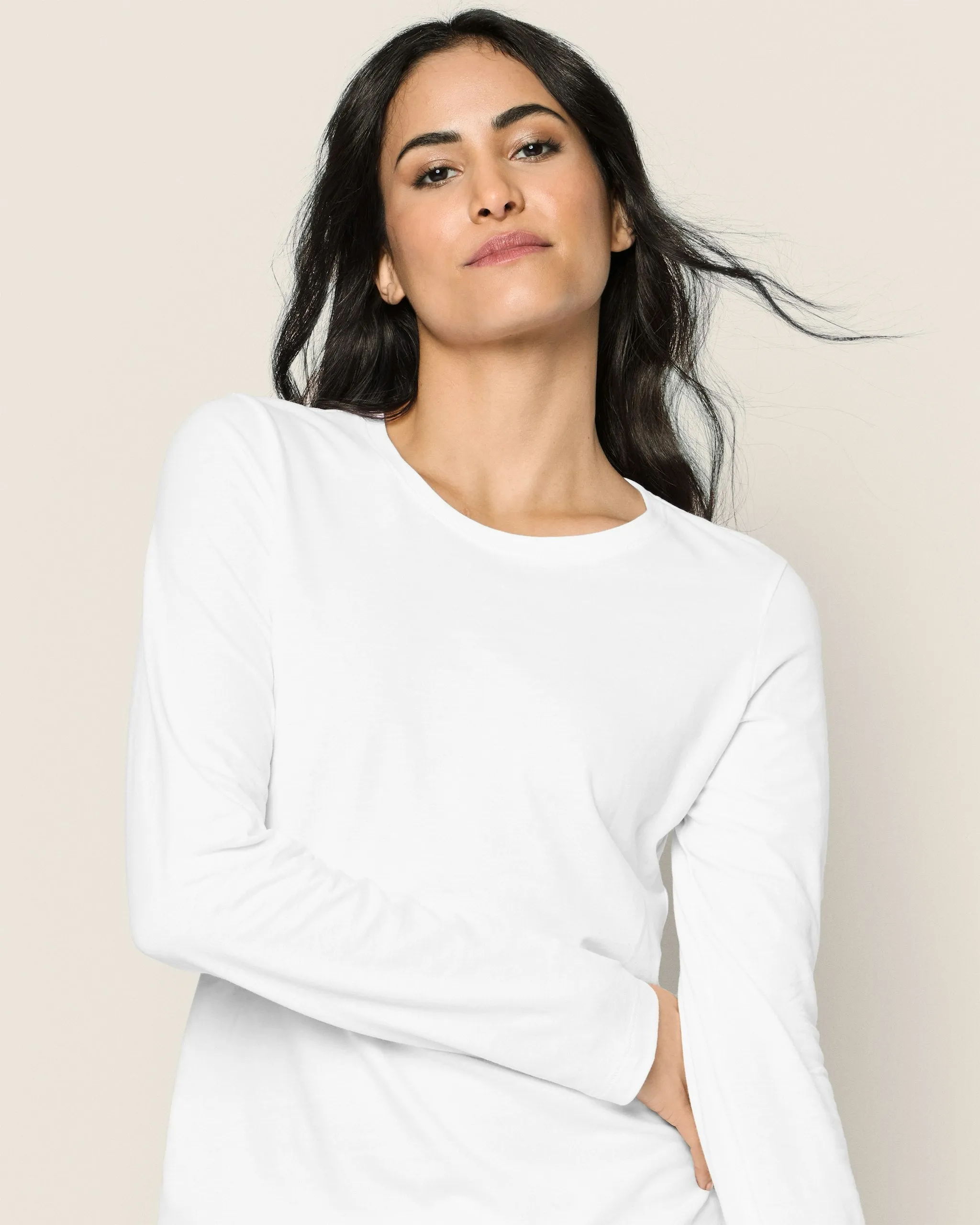Women's Pima Long Sleeve Top in White sold by Petite Plume product image thumbnail 5