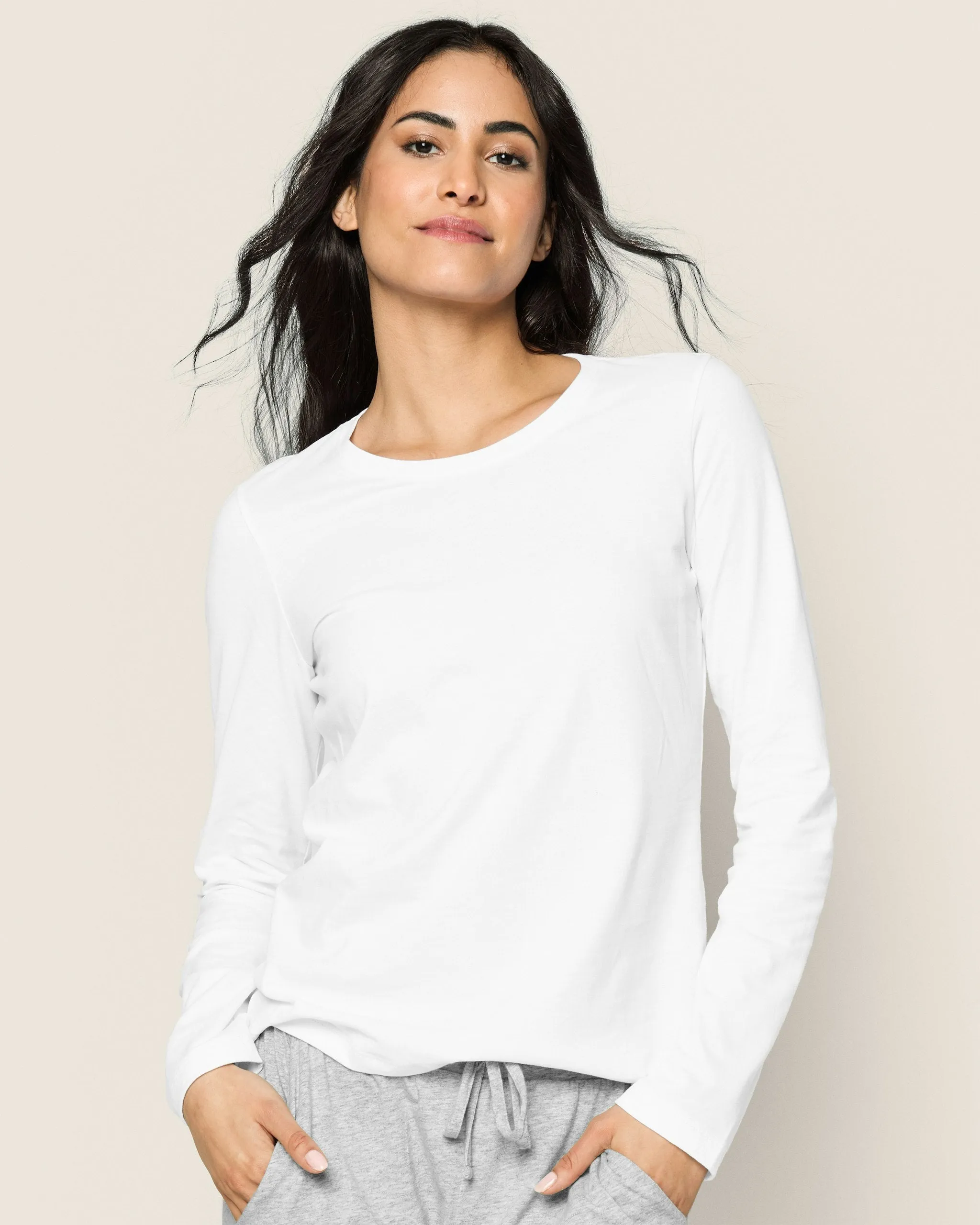 Women's Pima Long Sleeve Top in White sold by Petite Plume product image thumbnail 2