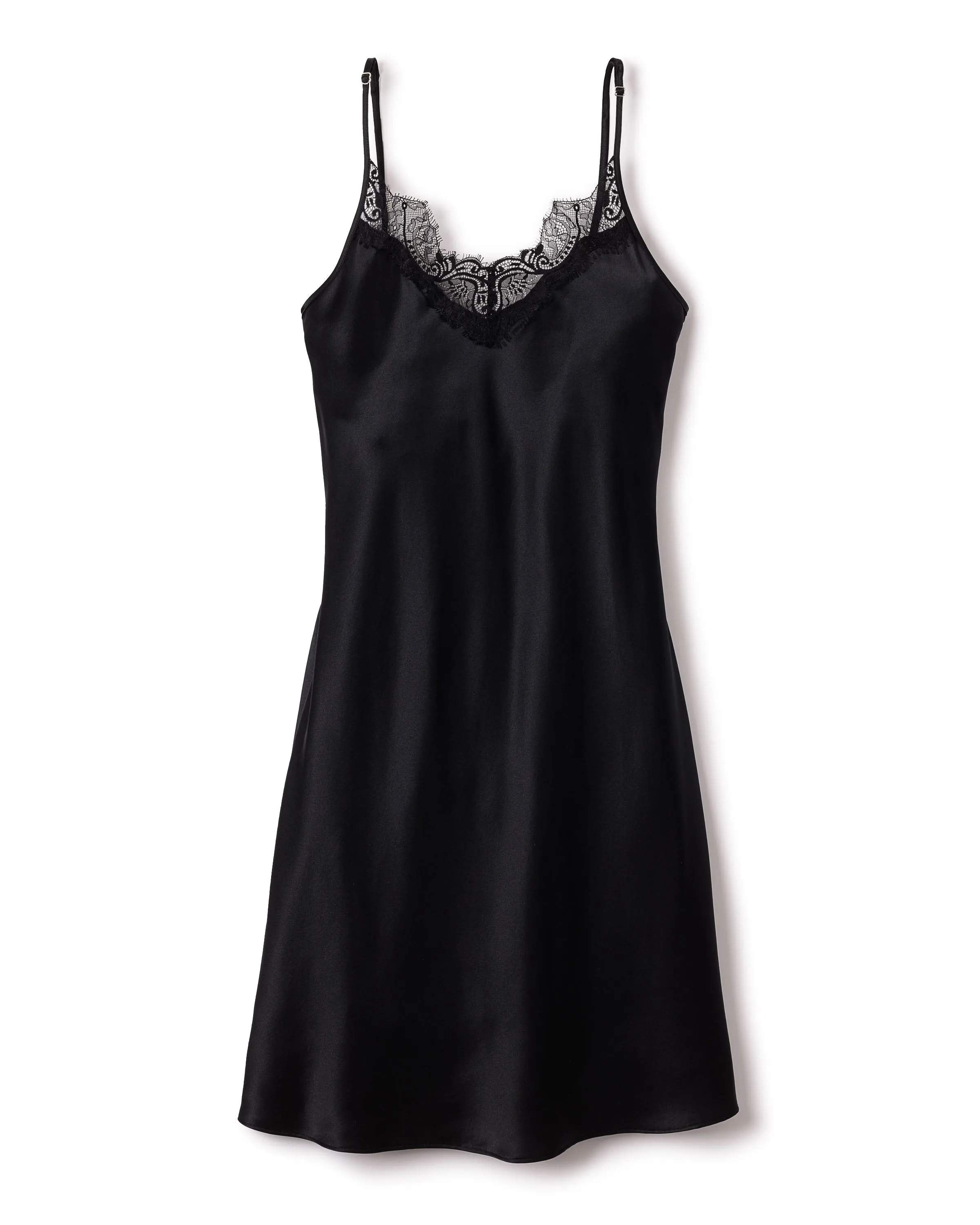 Women's Silk Lace Slip Dress in Black sold by Petite Plume