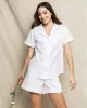 Women's Twill Pajama Short Set in White sold by Petite Plume
