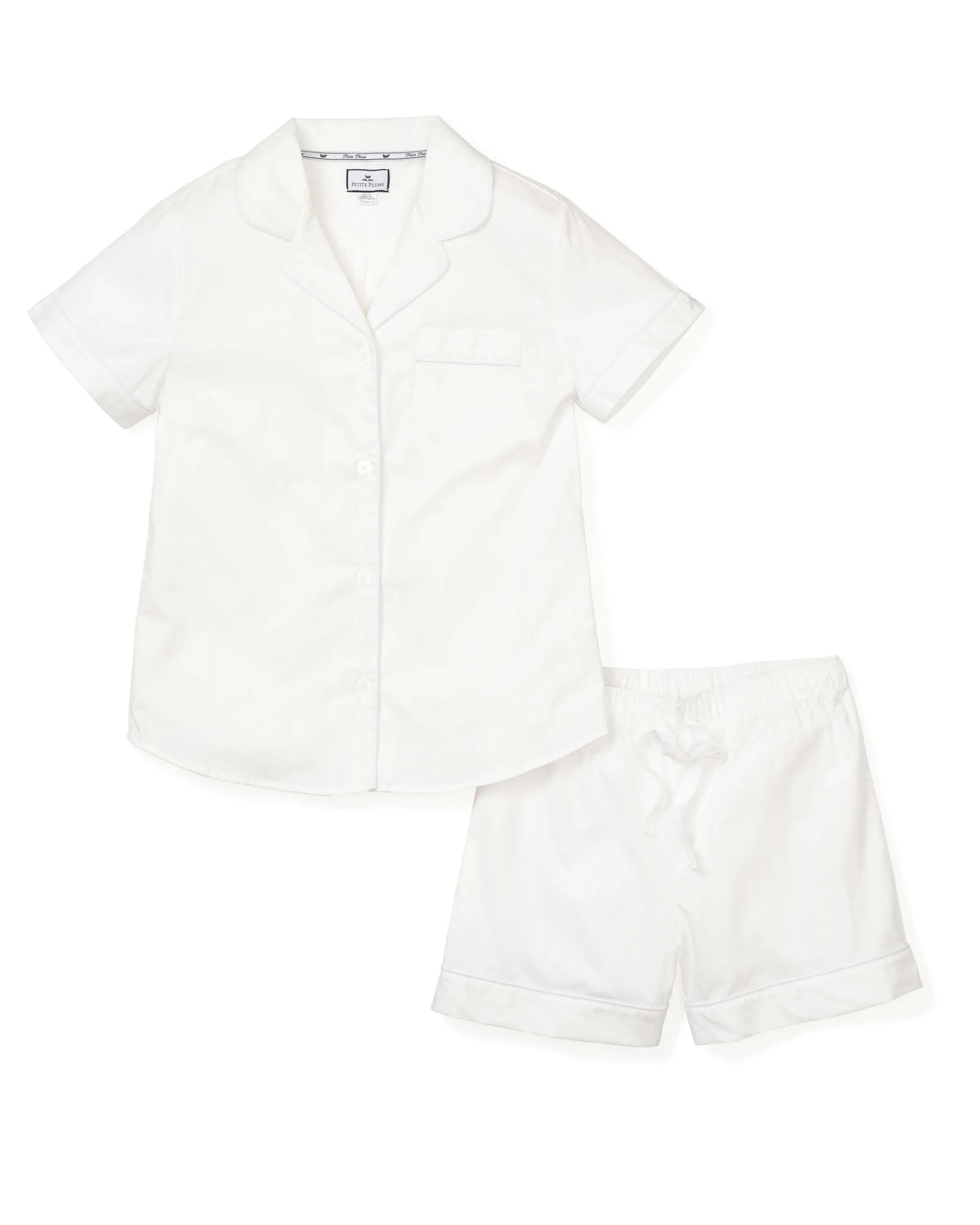 Women's Twill Pajama Short Set in White sold by Petite Plume