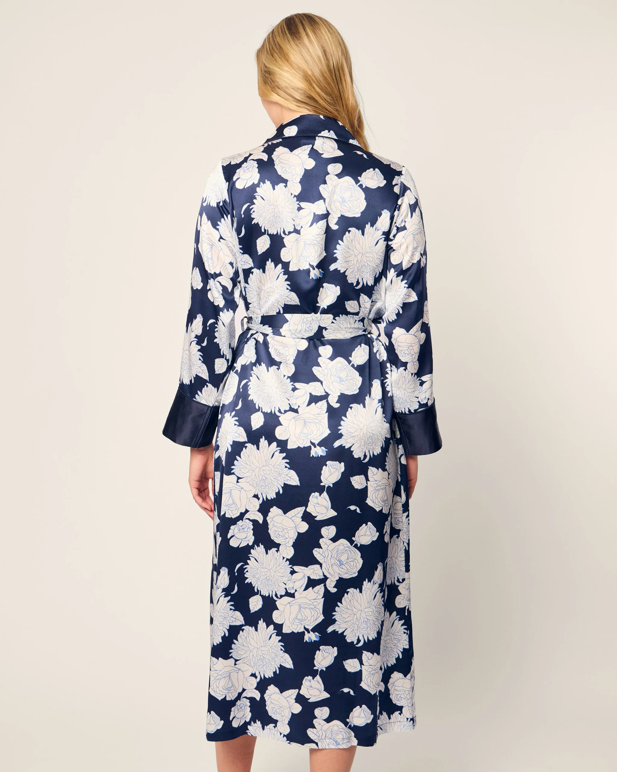 Women's Silk Robe in Midnight Blooms sold by Petite Plume product image thumbnail 4