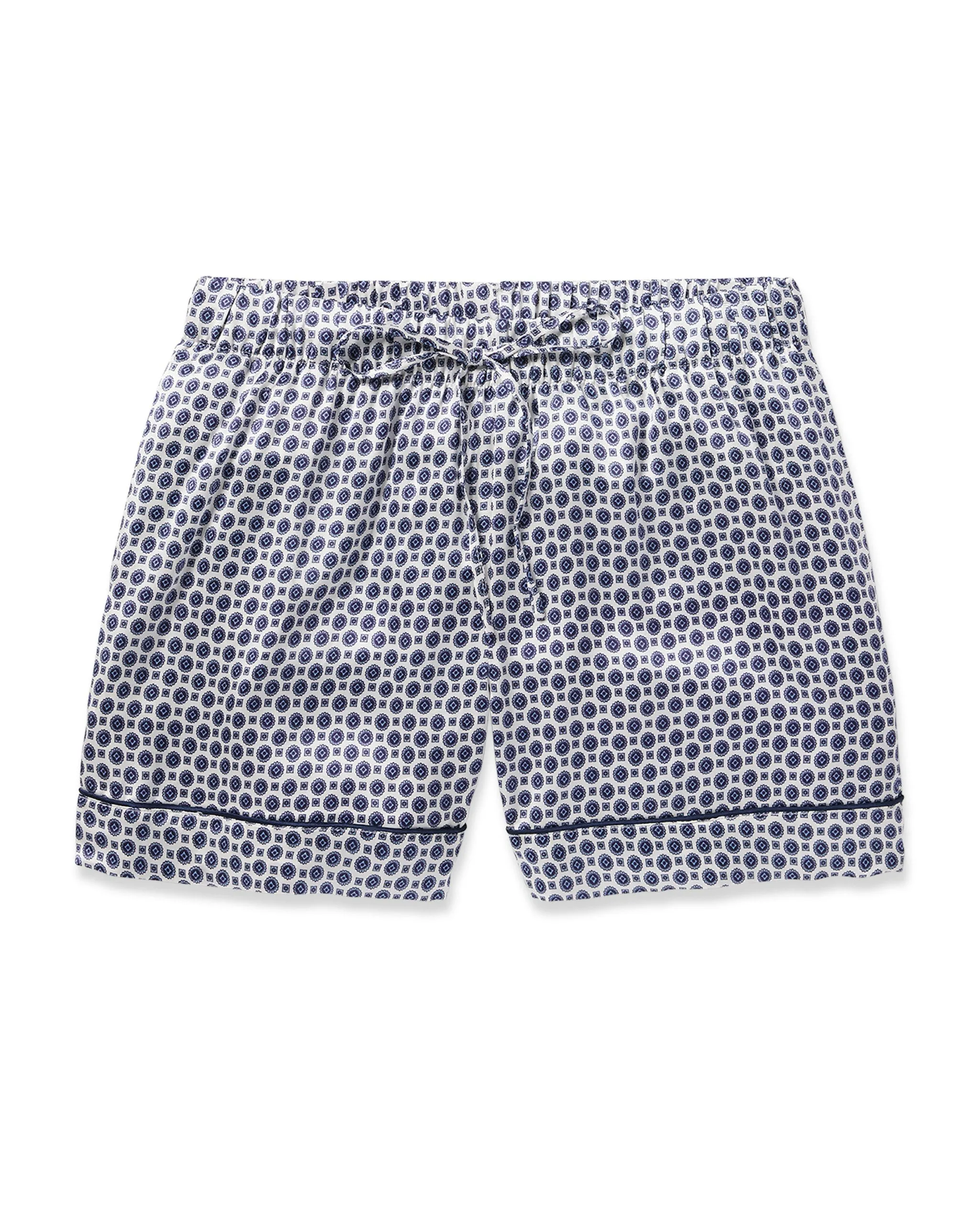Women's Silk Shorts in Navy Foulard sold by Petite Plume