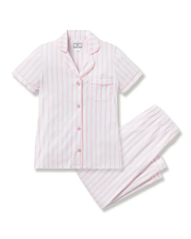 Women's Pima Crop Set in Pink and White Stripe sold by Petite Plume