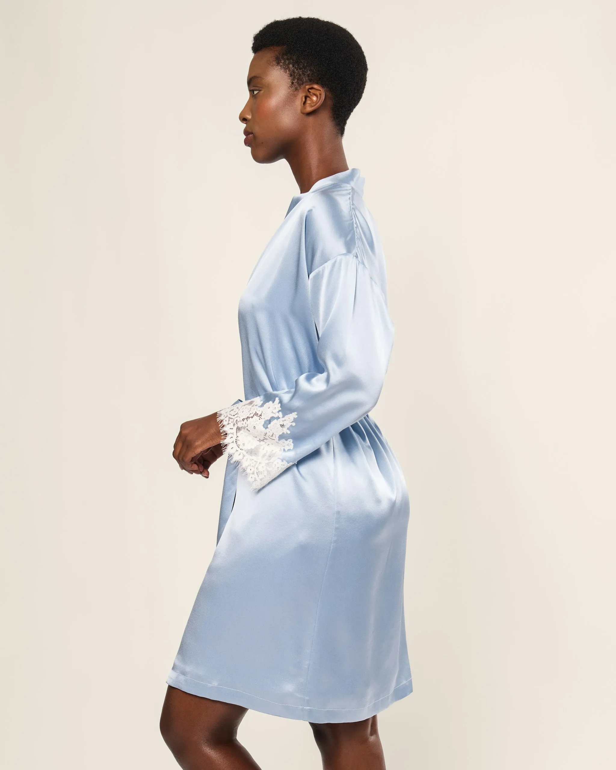 Women's Silk Lace Robe in Periwinkle sold by Petite Plume product image thumbnail 3