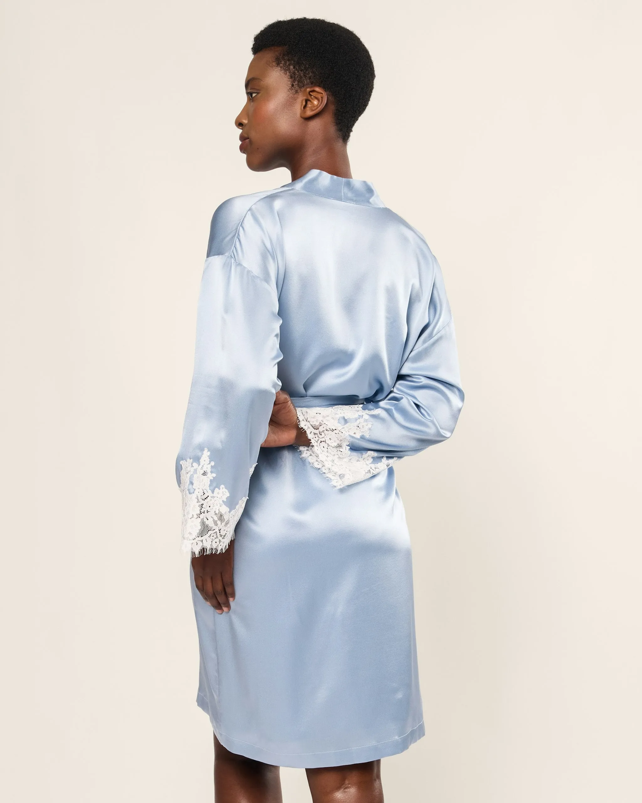 Women's Silk Lace Robe in Periwinkle sold by Petite Plume product image thumbnail 4