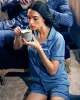 Women's Pima Short Sleeve Short Set in Mystique Blue sold by Petite Plume