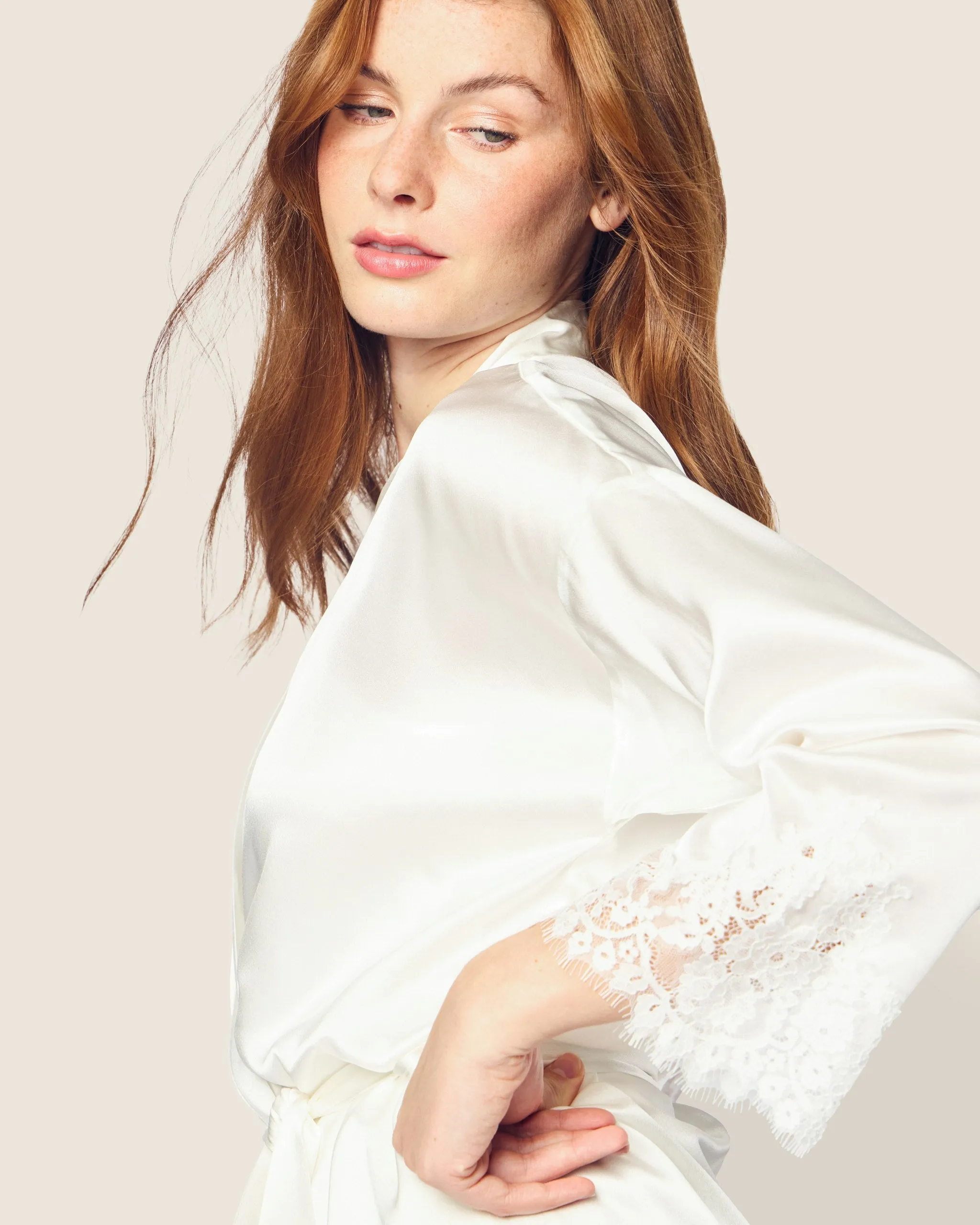 Women's Silk Lace Robe in White sold by Petite Plume product image thumbnail 5