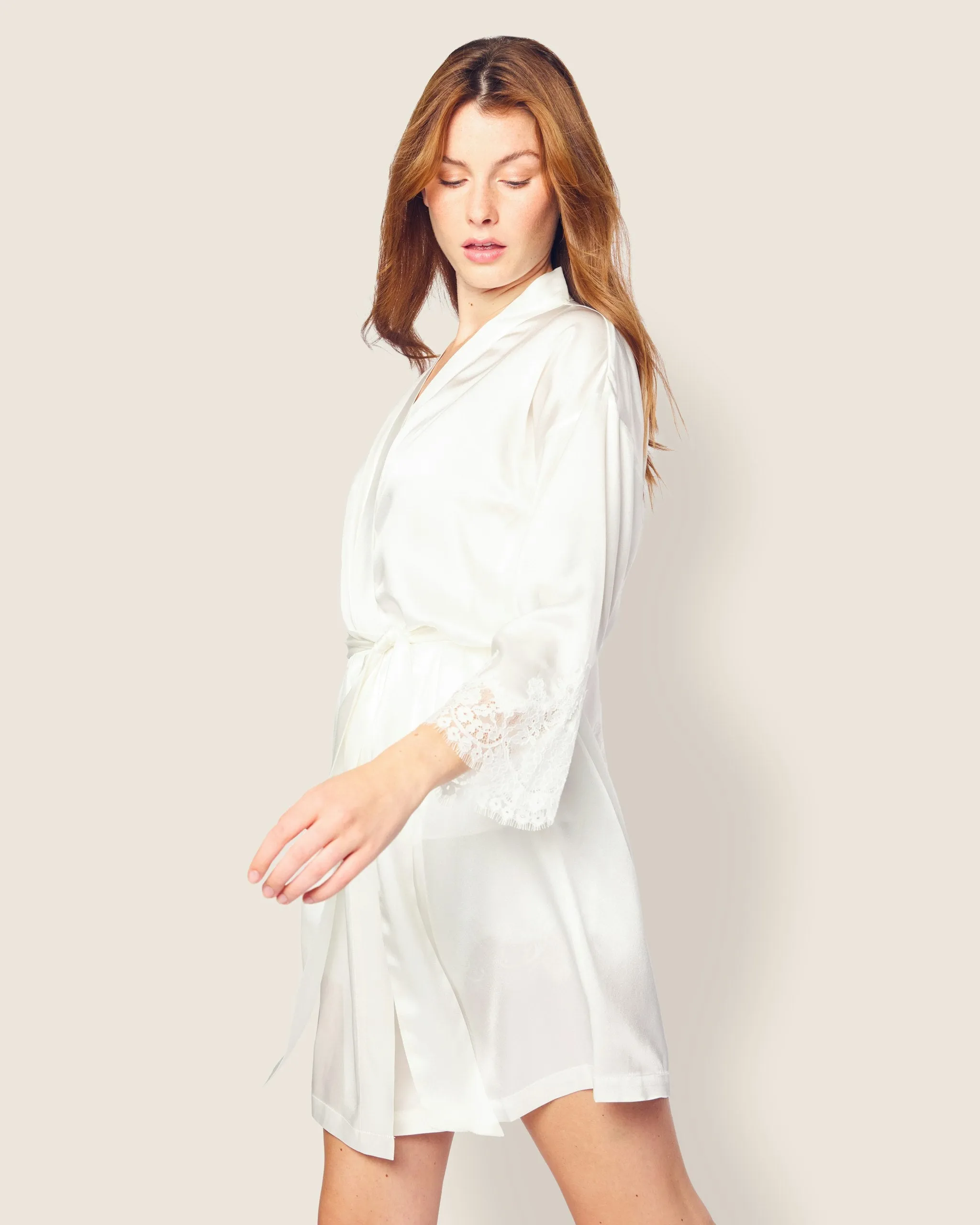 Women's Silk Lace Robe in White sold by Petite Plume product image thumbnail 3